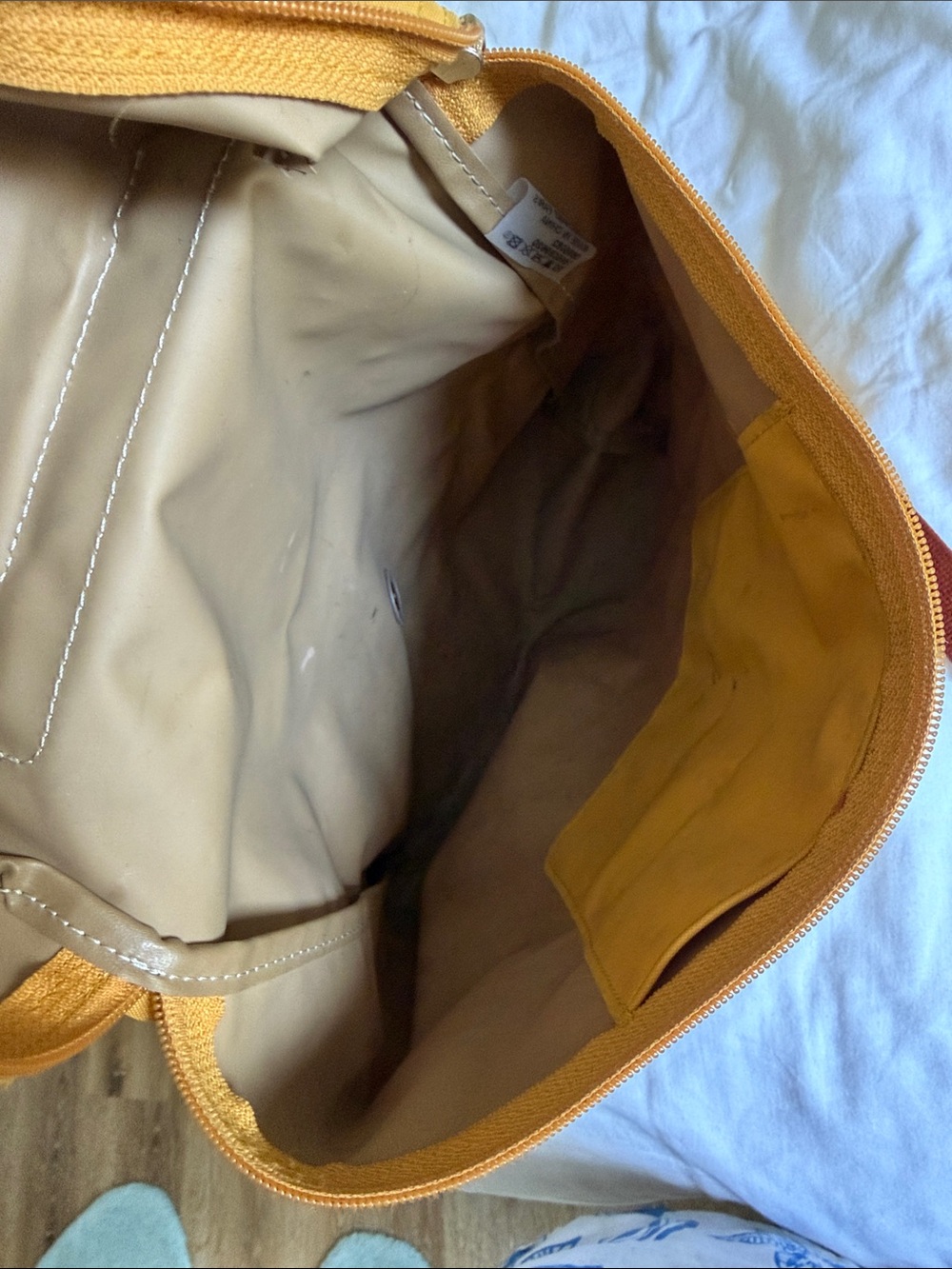 Longchamp Mustard Yellow Nylon Backpack with Brown Leather Flap - Picture 3 of 8